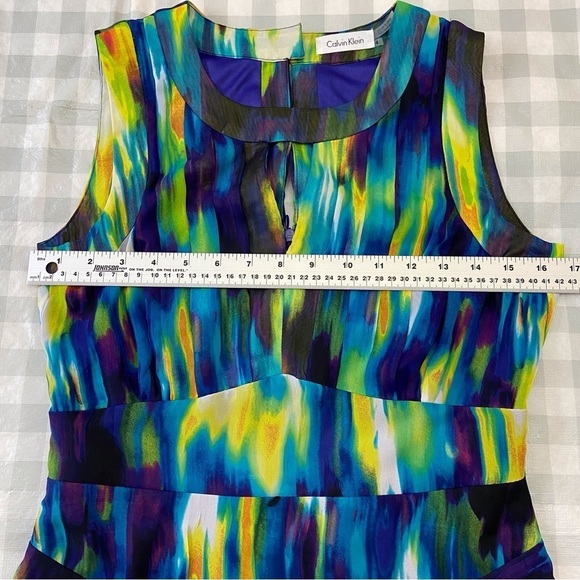 CALVIN Klein dress woven Aline multicolored chiffon fit&flair sleeveles summer 4 - Picture 14 of 16
